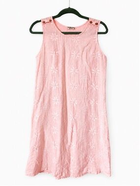 TERZO MILLENNIO Linen Dress (Made in Italy) Embroidered Soft Pink Mini Dress